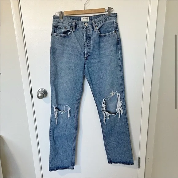 Agolde Lana Distressed Straight-Leg Jeans Backdrop Blue size 28 - Picture 4 of 16